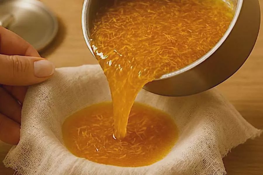 Calabaza fresca cortada sobre una mesa de madera con semillas a un lado
